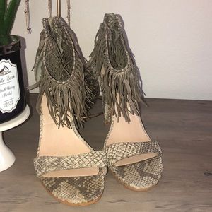 H by Halston Snakeskin Fringe Sandal